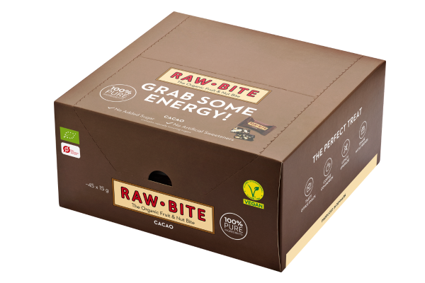 Closed RAWBITE Office Box with cacao bars on a white background