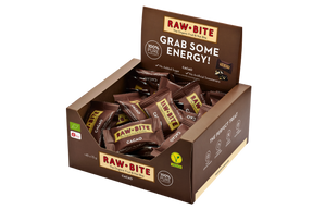 Open RAWBITE Office Box with cacao bars on a white background