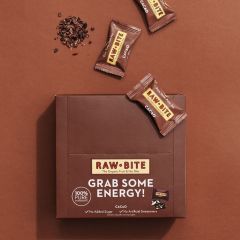 Rawbite Cacao Office Box with packaging on a brown background